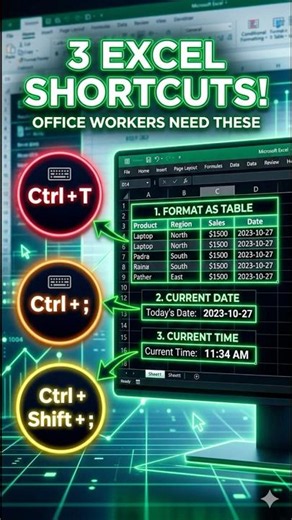 3 Excel Shortcuts Every Office Worker Should Know #shorts #excel #spreadsheetmagic #windows11