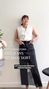 2.9K views · 18 reactions | In this episode of Sewing School, Sara SJ Kim demonstrates how to repurpose any pair of jeans into a trendy denim maxi skirt with high slits in the front and back. Check out the full episode from our series Sewing School: https://www.youtube.com/watch?v=liIzC9nzjaE #Sewing #Sewing101 #Repurposing #DIYDenimSkirt #RepurposingDenim | CBC Life | Facebook