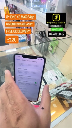 Apple iPhone XS Max 64gb unlocked. Battery health 83%. 6 months warranty. From BRIGHOUSE MOBILES. Free UK next day delivery available with Royal Mail if you bank tranfer. Available from BRIGHOUSE MOBILES, 28 commercial street, BRIGHOUSE, hd6 1aq. Open Mon-Sat 9am-5pm. Call 01484718881 - WHATSAPP 07747111412 #BrighouseMobiles #brighouse #apple #2026 #deals
