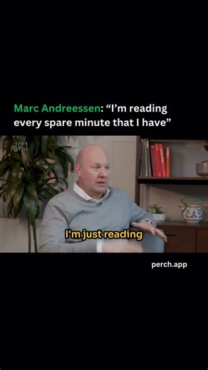 Perch on Instagram: "Expanding on his information diet, the a16z cofounder says AirPods have been the single biggest technological leap: “They’re the unlock for me for audiobooks, podcasts, and interviews. I’m doing audio content probably 2-3 hours per day — getting up in the morning, going to bed at night, all the drive time . . . If nothing else is going on, I’m always listening to something.” Text-to-speech has also been an unlock with apps like Substack, NaturalReader, and Apple’s audiobooks
