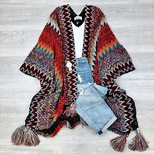 Bohemian Knit Tasseled Cardigan: Moroccan Crochet Shawl - Etsy