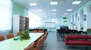 Auditorium For Lectures At University. Interior view of empty conference hall in university