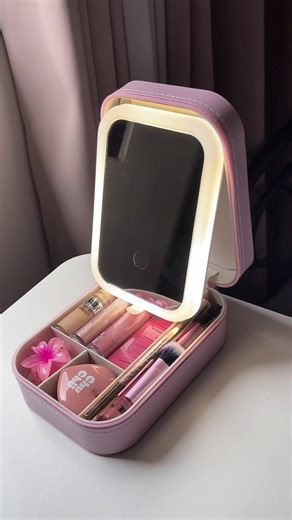 Makeup Storage Box with Mirror and LED Lamp