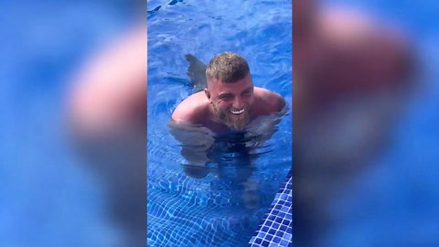 Man’s swim trunks dissolve mid-dip in funny holiday prank