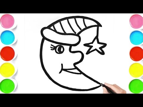 How To Draw Cute MOON Drawing, Painting & Coloring For Kids and Toddlers_🌈🖌️🐬
