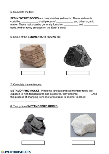 Three types of rocks worksheet