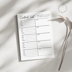 Printable Contact List: Address Book, Phone Log (PDF Download) - Etsy