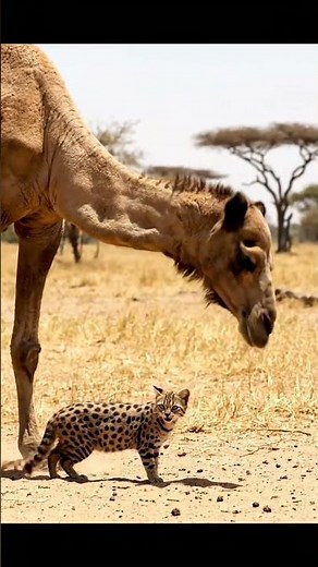 Black-footed Cat vs Dromedary Camel on the a vast, sun-baked savanna