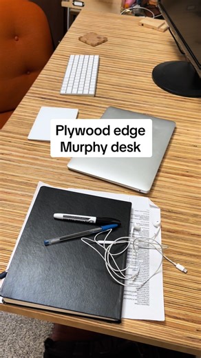Another look at my #plywood edge desk. After a werk of using it, I love the feel of it, the look of it, and the ability to fold it away for guests. plywood, glue, pine for the brackets, a few square hinges and a piano hinge. #woodtok #murphydesk #woodworking #satisfying #somethingimade