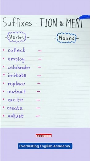 Suffixes TION and MENT 📝✨Word Formations from Verbs to Nouns