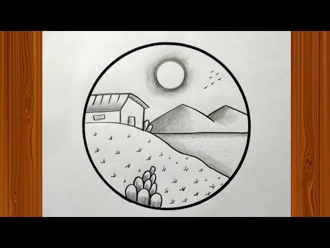 Circle wali drawing / How to draw village scenery drawing with pencil / Nisargka drisso drawing