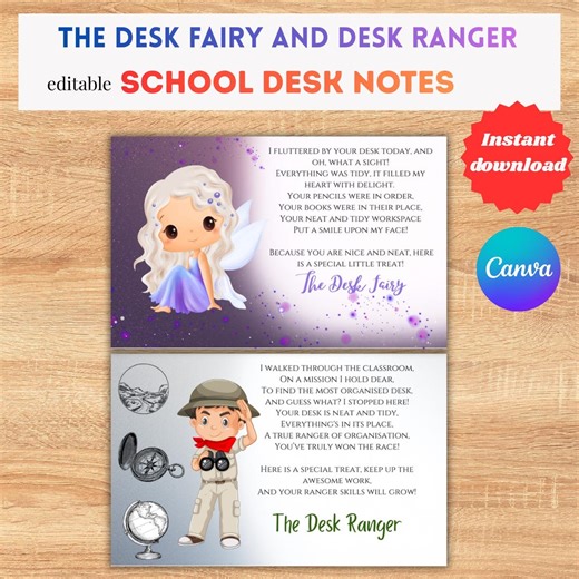 Editable Desk Fairy & Desk Ranger Canva Template | Classroom Desk Fairy | Student Desk Reward | Teacher Classroom Management - Etsy