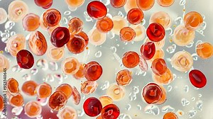 A close look at red blood cells and plasma under a microscope showing movement and unique structures in a laboratory setting