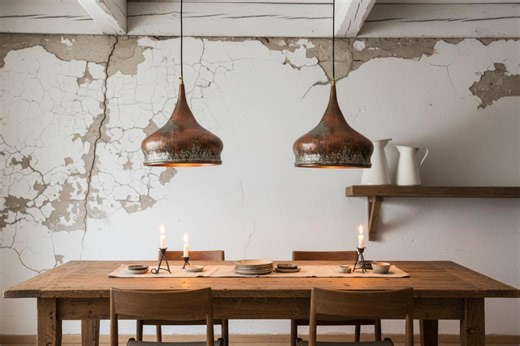 Set of 2 Moroccan Copper Pendant Lights | Handmade Aged Patina Dining Room Chandelier | Boho Kitchen Island Hanging Lamps