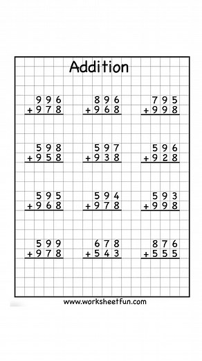 3-Digit Addition Worksheet for 3rd Grade Students