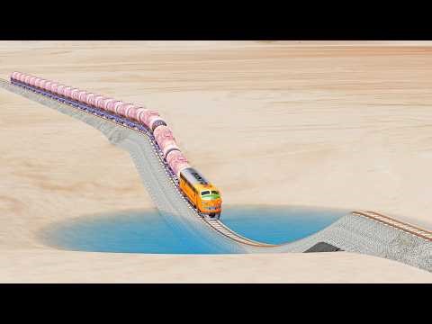 Impossible Pit vs Trains -Beamng Drive