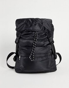 ASOS DESIGN utility backpack with drawstring in black nylon  | ASOS
