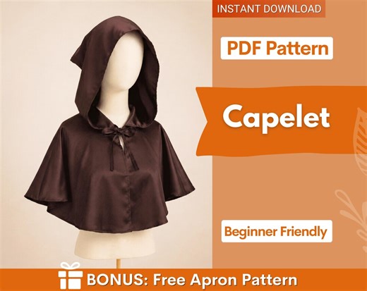 Capelet Sewing Pattern, Cape With Hoodie Sewing Pattern, Cape Pattern, Capelet Pattern, Medieval Dress Pattern, Cosplay Cloak Sewing Pattern - Etsy
