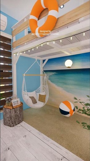 Beach-Themed 3x3m Loft Bed Design Idea for Small Rooms