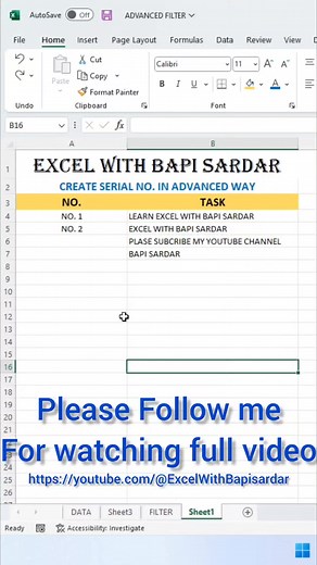 Create Serial number in Advanced way | #viralreels #excelviral #computerknowleadge #trendingreels #facebookviral #fbviral #trendingshorts #exceltricks #MicrosoftExcel #shorts learn Excel with Bapi Sardar | learn Excel with Bapi Sardar