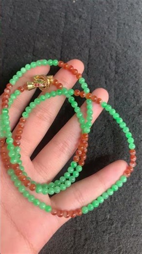 Green and Orange Jadeite Multi-Strand Beaded Bracelet Set with Gold Clasps