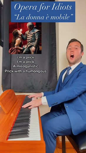 Brandon Lambert on Instagram: "La donna è mobile” is arguably Verdi’s most famous aria. Everyone knows it… but not everyone knows what the heck is actually going on. Here’s my definitely 100% accurate translation of “La donna è mobile” from Opera for Idiots, a series of operatic recaps for people who would love opera… if they understood what the heck was going on. #opera #ladonnaemobile #verdi #pavarotti #operaforidiots"