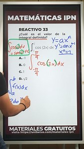 12K views · 251 reactions | Calcula el valor correcto de la integral definida de cos(2x). Un ejercicio clave para enfrentar el examen IPN. #Cálculo #MatemáticasIPN #ExamenIPN | Matemáticas con Toxqui | Facebook