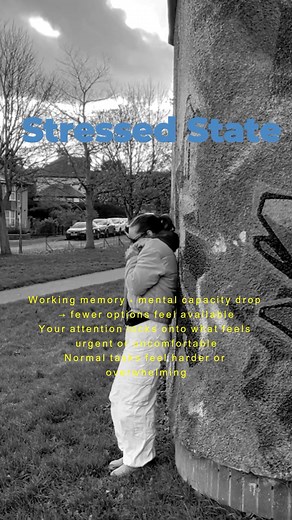 When you’re in a stressed state, your body shifts into efficiency mode. This affects how you see the world and how you interact with it. Your attention narrows, your thinking becomes more rigid, and your brain starts prioritising anything that feels urgent or unresolved, everything else becomes too much. This isn’t overreacting. It’s your autonomic system reallocating resources to deal with now. In this state, it makes small problems feel bigger, neutral moments feel heavier, and your sense of c