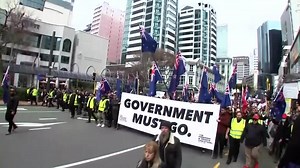 Anti-government protesters gather outside New Zealand's parliament