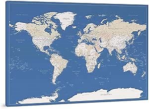 Personalizable Canvas World Map - To Mark Places with Pins - Push Pin Travel Map - Large Pinboard Made for Pinning - Option To Add Personalization - Extra Large (Extra Large (150x100 cm / 59x39,3 in), Blue)