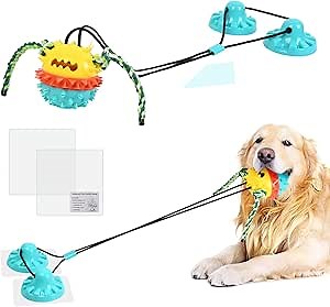 Dog Toys for Aggressive Chewers Large Breed Dog Toys for Large Dogs Interactive Tug Indestructible Dog Chew Toy Suction Cup Toys of War Treat Balls Chew Balls, Teeth Cleaning, Food Leaking