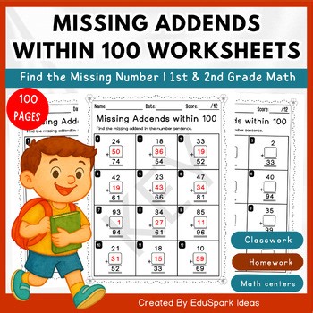 Missing Addends within 100 Worksheets | Find the Missing Number | 1st 2nd Grade