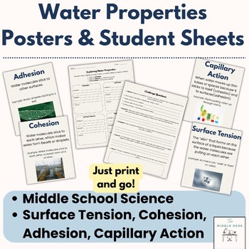 Water Properties Posters & Student Worksheets | 8th Grade Science