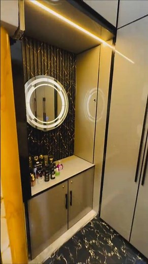Modern LED Dressing Corner 2026 ✨ Round Mirror Vanity + Hidden Storage | Luxury Makeup Unit