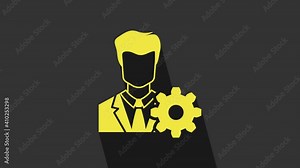 Yellow Profile settings icon isolated on grey background. User setting. Profile Avatar with cogwheel. Account. Male person silhouette. 4K Video motion graphic animation