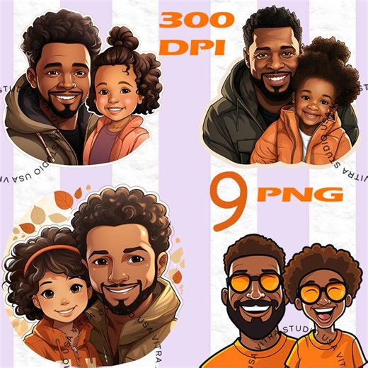 Black Father Daughter Clipart, African American Family PNG, Father's Day Graphics (digital Download)v225 - Etsy