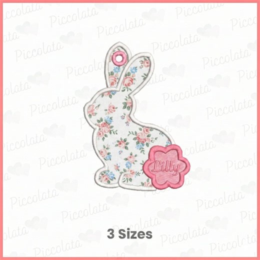 Bunny Bag Tag Applique Embroidery Design - Easter Bunny Name Tag Applique - Machine Embroidery File - Rabbit Satin Stitch Applique - 3 Sizes - Etsy