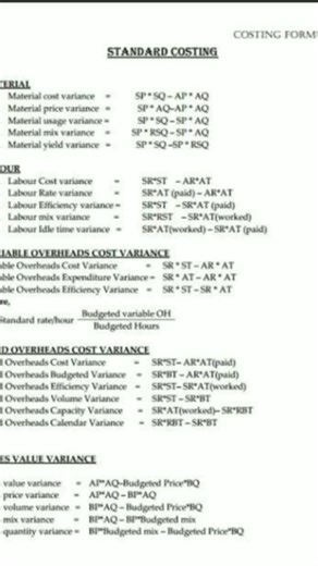 cost accounting standard costing formula