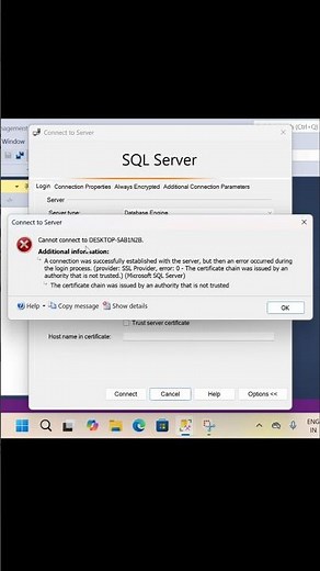 Resolved "Cannot connect to Desktop" error of sql server #sqlserver