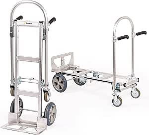 Junior Heavy Duty Convertible Hand Truck with Double Grip Handles-Aluminum Dolly Cart for Moving- 1,000 LB Capacity-Converts from Hand Truck to Platform Push Cart-52 Lx41 Wx44 H (Assembled)