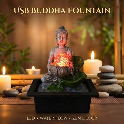 LUMIARTISAN Tabletop Zen Buddha Water Fountain With Color-Changing LED Crystal Ball - Cascading Indoor Water Feature, Quiet Pump Resin Figurine For Home/Office/Meditation Space Decor | SHEIN