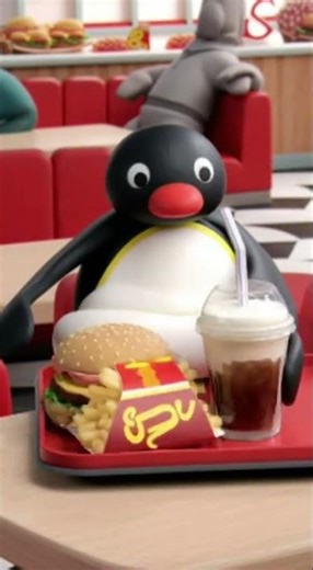 Cute Overeating Pingu🐧🍕🍔🍟 #pingu #food #shorts #trend