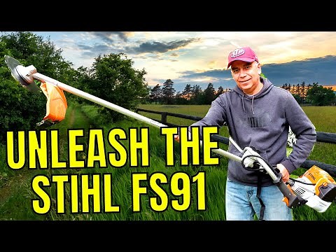 Stihl FS91 Brush Cutter First Use and Wood Cut Metal Blade Install