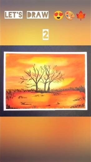 Bright Sunset with Orange Sunlight 😍🍁 Oil Pastel Drawing 🎨 #art #drawing #oilpasteldrawing #shorts