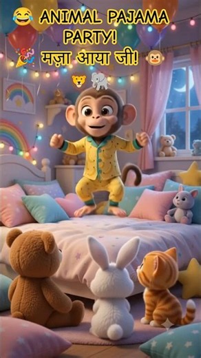 🐵 Animal Pajama Party 😂 | Funny Hindi Nursery Rhyme for Kids | Fun Dance Song 🎉