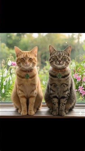 今日も窓辺で並んでポーズ。お揃いのクローバー首輪がお気に入りです。#きなことろく #matchingcollars #猫のいる暮らし #springvibes #二匹の猫