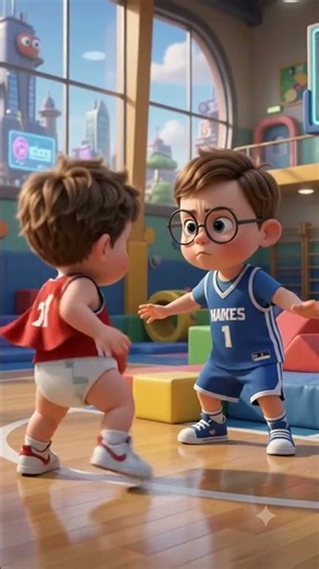 Toddlers playing basketball. Big slamdunk!!