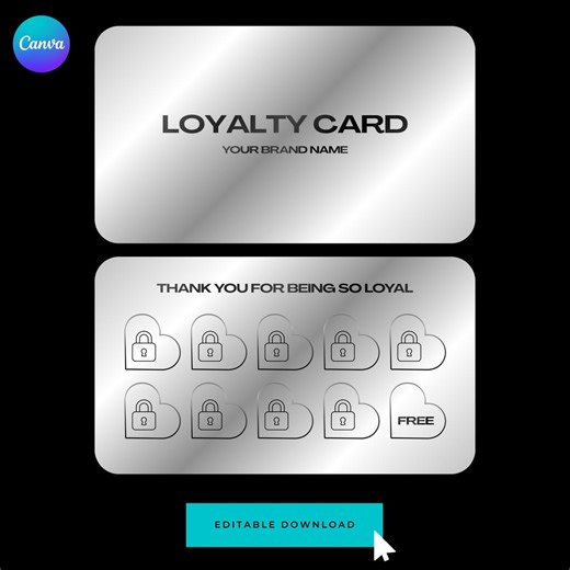Silver Hearts Loyalty Card Template: Canva Design (digital Download) - Etsy