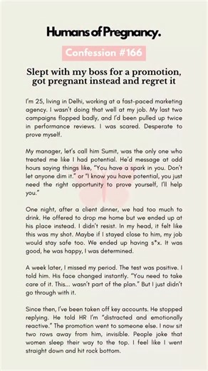 Humans of Pregnancy | I slept with my boss for a promotion but got pregnant and regretted it… | Instagram