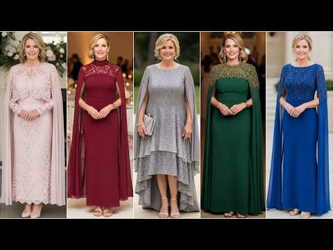 Mother of the Bride Gowns With Long Cape Sleeves | 2026 Elegant Formal Wedding Dress Ideas for Moms